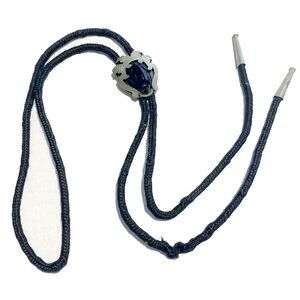 Vintage  Mexico Sterling Silver Carved Obsidian Face Mask Bolo Tie